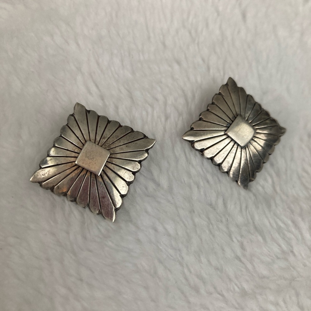 Antique silver earrings, southwest design, concho inspired